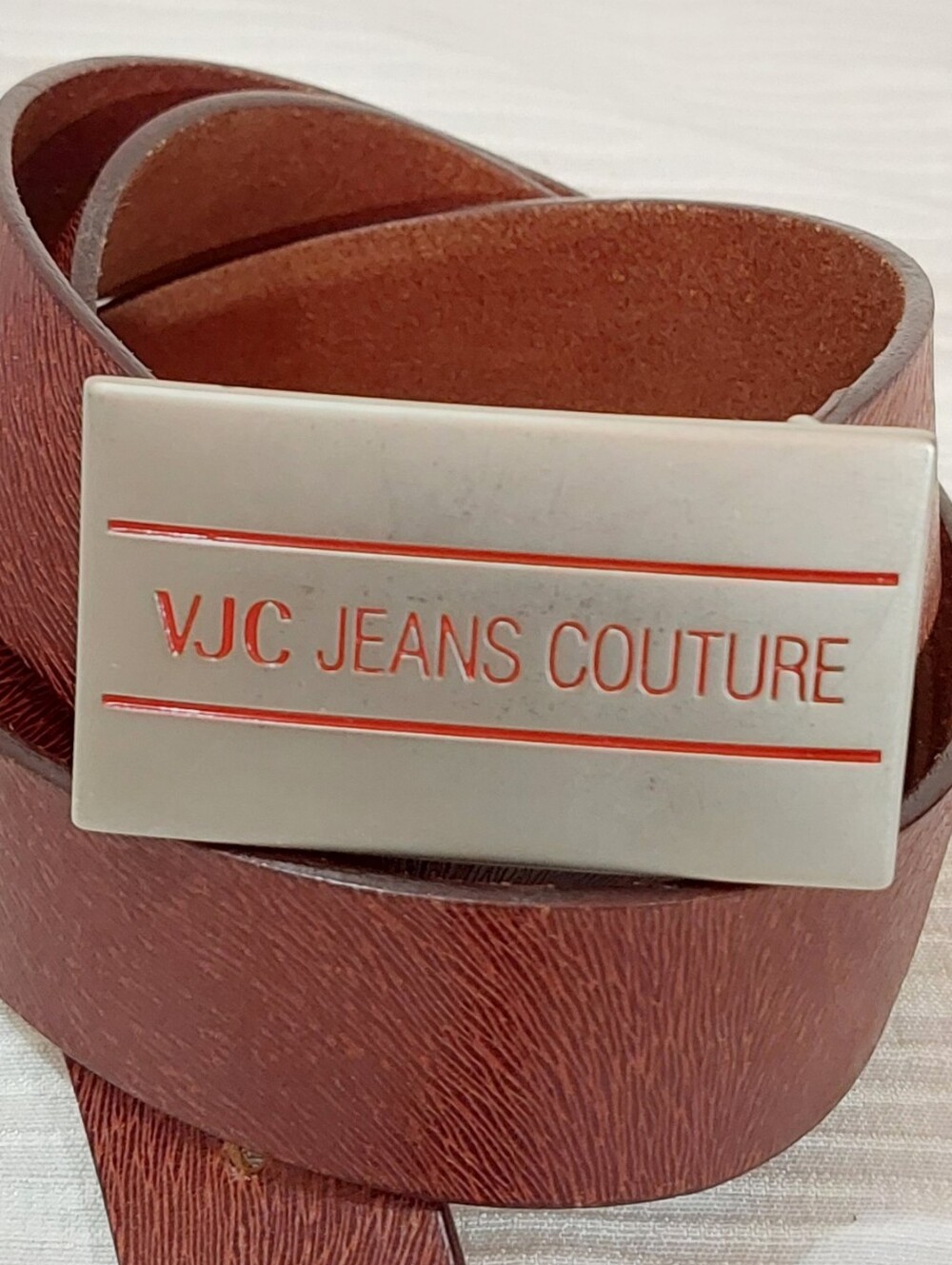 Versace VJC Jeans Couture Brown Leather Belt with Silver Buckle Dize 38